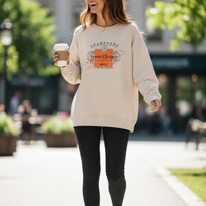 🥂 Veuve Clicquot Beige Oversized Sweatshirt | Size Medium | Champagne 🍾
